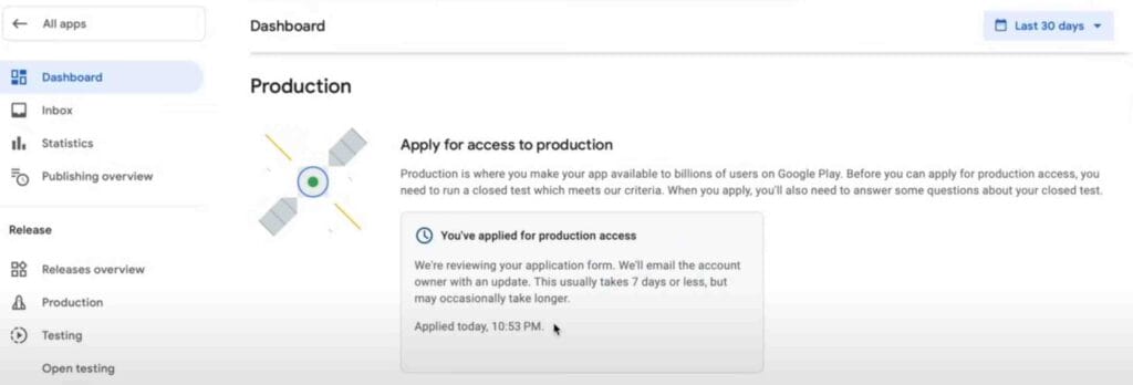 Apply for Production in Google Play Console